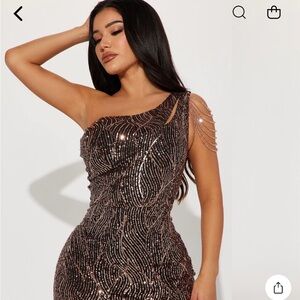 Shoulder Sequin Bodycon Dress in Rose Gold